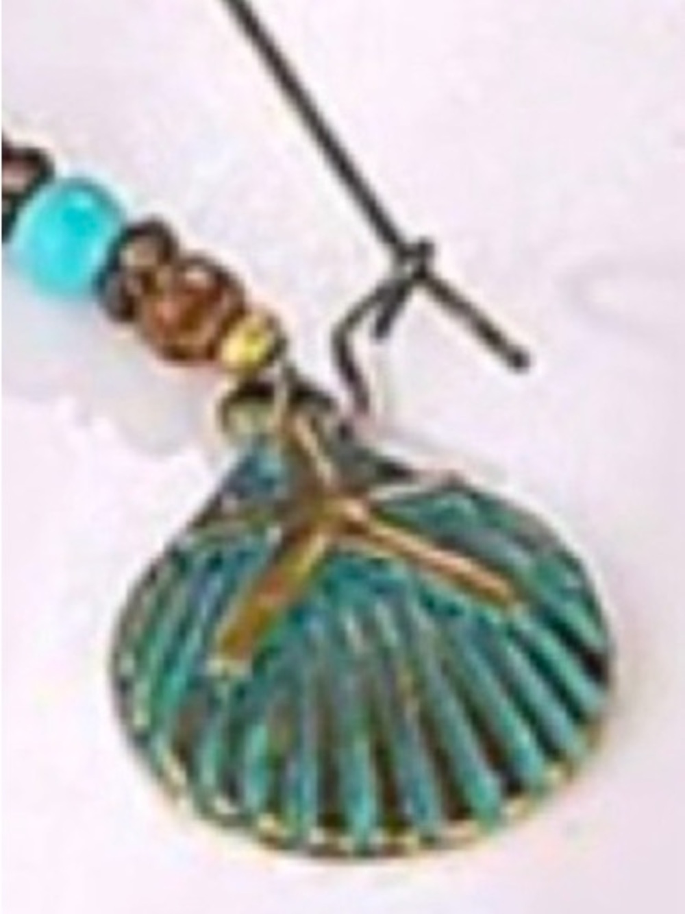Seashell Earrings Turquoise Bronze Seashell Starfish Dangling Beaded Earrings - Picture 6 of 10